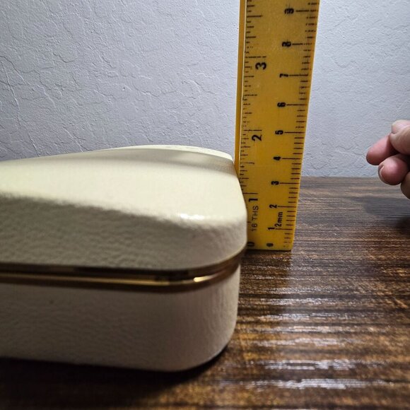 Vintage MCM Farrington Travel Size Cream Floral Jewelry Box Blue Velvet Lining - Picture 6 of 15